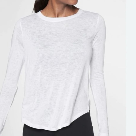 Athleta Long Sleeve Top White Breezy Back Cut Out Shirt Size XS EUC - Picture 2 of 7